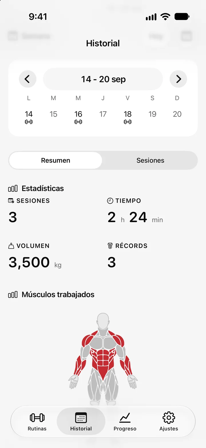 Historial de Aura con el calendario de la semana.