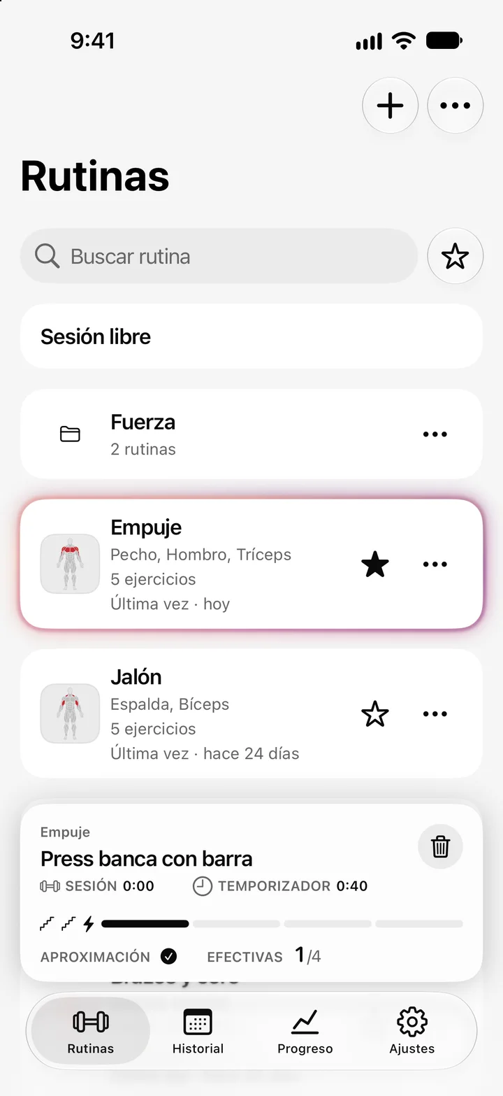 Lista de rutinas en Aura.